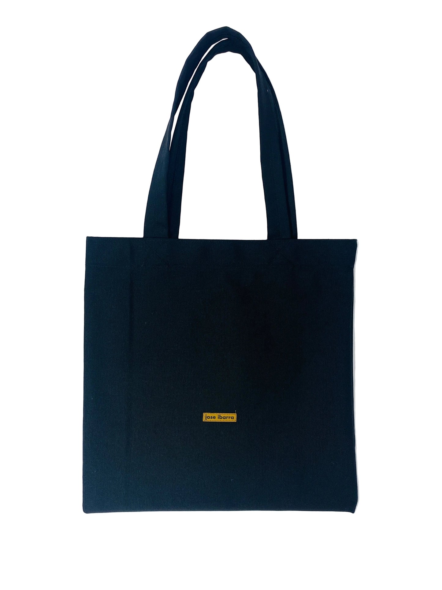 Jose Ibarra Estudio black cotton tote bag with hand-painted art and internal pocket. Measures 40x35/40cm.