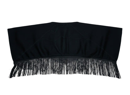 Jose Ibarra Estudio black cotton and wool blend shawl with zigzag trim and artisanal fringe