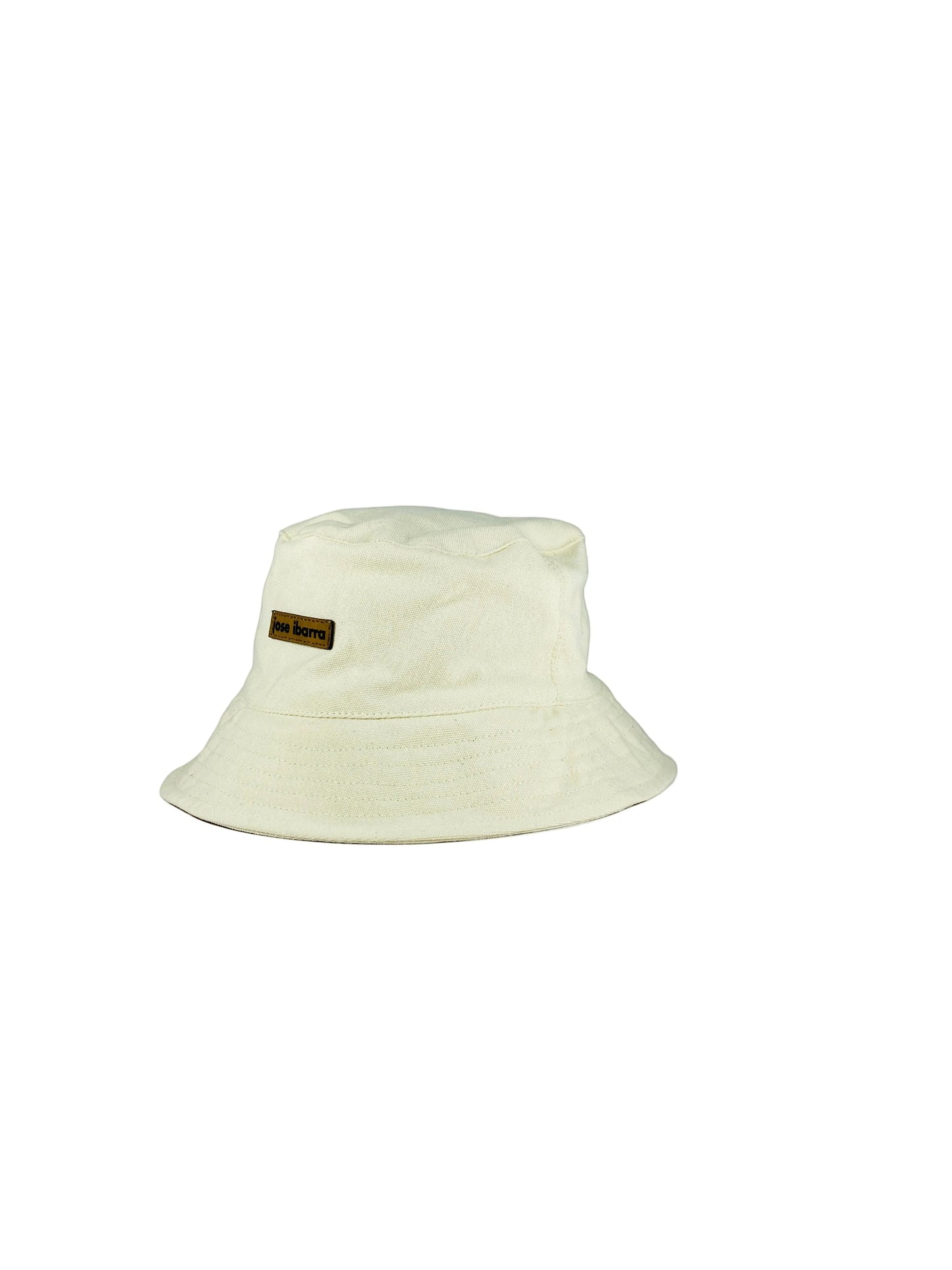 Jose Ibarra Estudio cream cotton bucket hat, hand-painted with internal cotton lining.