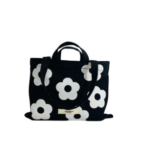 Tote Negro Flores Blancas Horizontal